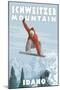Schweitzer Mountain, Idaho - Snowboarder Jumping-Lantern Press-Mounted Art Print