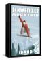 Schweitzer Mountain, Idaho - Snowboarder Jumping-Lantern Press-Framed Stretched Canvas