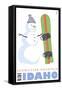 Schweitzer Mountain, Idaho, Snowman with Snowboard-Lantern Press-Framed Stretched Canvas