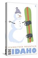 Schweitzer Mountain, Idaho, Snowman with Snowboard-Lantern Press-Stretched Canvas