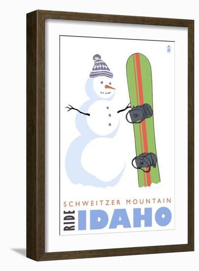 Schweitzer Mountain, Idaho, Snowman with Snowboard-Lantern Press-Framed Art Print