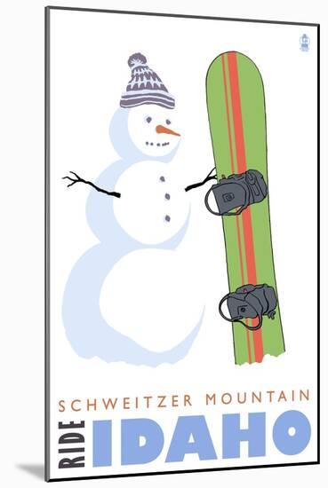 Schweitzer Mountain, Idaho, Snowman with Snowboard-Lantern Press-Mounted Art Print