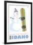 Schweitzer Mountain, Idaho, Snowman with Snowboard-Lantern Press-Framed Art Print