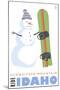 Schweitzer Mountain, Idaho, Snowman with Snowboard-Lantern Press-Mounted Art Print