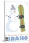 Schweitzer Mountain, Idaho, Snowman with Snowboard-Lantern Press-Stretched Canvas