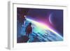 Sci-Fi Concept of the Man Looking at a Surface of the Earth from a Space,Illustration Painting-Tithi Luadthong-Framed Premium Giclee Print