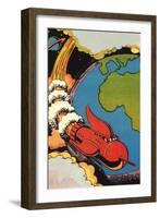 Sci Fi - Red Rocket Ship with Earth, 1946-null-Framed Giclee Print