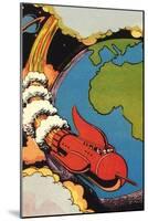 Sci Fi - Red Rocket Ship with Earth, 1946-null-Mounted Giclee Print