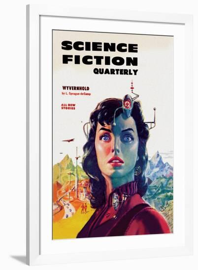 Science Fiction Quarterly: Woman with Forehead Transmitter-null-Framed Art Print