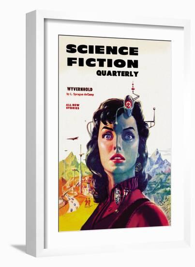 Science Fiction Quarterly: Woman with Forehead Transmitter-null-Framed Art Print