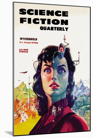 Science Fiction Quarterly: Woman with Forehead Transmitter-null-Mounted Art Print