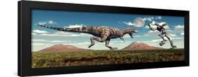 Science Fiction Scene of a Tyrannosaurus Rex Battling a Giant Robot-null-Framed Art Print