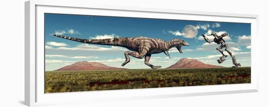 Science Fiction Scene of a Tyrannosaurus Rex Battling a Giant Robot-null-Framed Premium Giclee Print