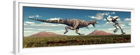 Science Fiction Scene of a Tyrannosaurus Rex Battling a Giant Robot-null-Framed Premium Giclee Print