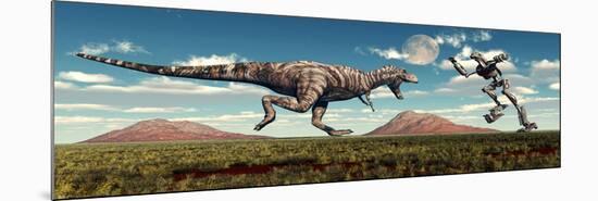 Science Fiction Scene of a Tyrannosaurus Rex Battling a Giant Robot-null-Mounted Premium Giclee Print