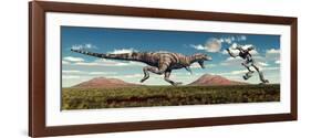 Science Fiction Scene of a Tyrannosaurus Rex Battling a Giant Robot-null-Framed Art Print