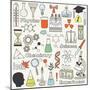 Science Icon Set Hand Drawn. Doodle Collection Vector. Big Set of Sketch Elements. Laboratory Instr-Talirina-Mounted Art Print