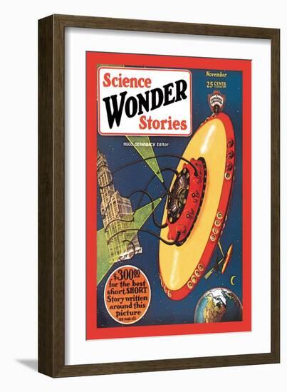 Science Wonder Stories: Invasion of the Landmark Snatchers-null-Framed Art Print