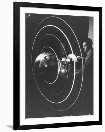 Scientist Alexander Simkovich Working on a Us Artificial Satellite-null-Framed Photographic Print