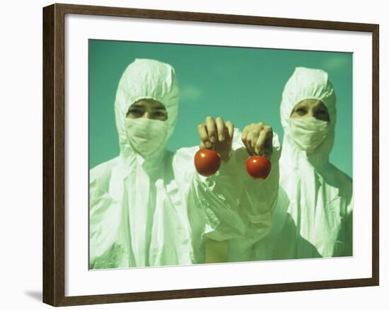 Scientists Holding GM Tomatoes-Cristina-Framed Photographic Print