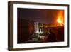 Scientists Observing Lava and Ash Plume Erupting from Fogo Volcano-Pedro Narra-Framed Photographic Print