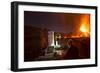 Scientists Observing Lava and Ash Plume Erupting from Fogo Volcano-Pedro Narra-Framed Photographic Print
