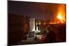 Scientists Observing Lava and Ash Plume Erupting from Fogo Volcano-Pedro Narra-Mounted Photographic Print