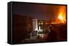 Scientists Observing Lava and Ash Plume Erupting from Fogo Volcano-Pedro Narra-Framed Stretched Canvas