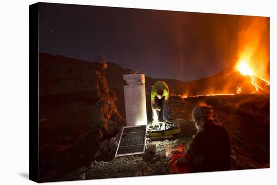 Scientists Observing Lava and Ash Plume Erupting from Fogo Volcano-Pedro Narra-Stretched Canvas