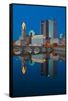 Scioto River and Columbus Ohio skyline at dusk-null-Framed Stretched Canvas