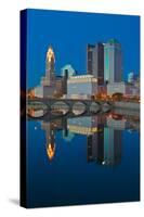 Scioto River and Columbus Ohio skyline at dusk-null-Stretched Canvas
