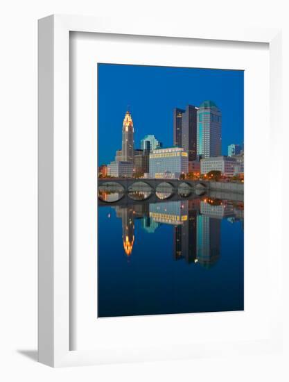 Scioto River and Columbus Ohio skyline at dusk-null-Framed Photographic Print