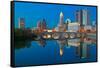 Scioto River and Columbus Ohio skyline at dusk-null-Framed Stretched Canvas