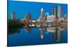 Scioto River and Columbus Ohio skyline at dusk-null-Stretched Canvas