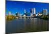 Scioto River and Columbus Ohio skyline in autumn, with setting sunlight-null-Mounted Photographic Print