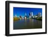 Scioto River and Columbus Ohio skyline in autumn, with setting sunlight-null-Framed Photographic Print