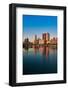 Scioto River and Columbus Ohio skyline in autumn with sunset reflection in water-null-Framed Photographic Print