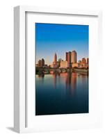 Scioto River and Columbus Ohio skyline in autumn with sunset reflection in water-null-Framed Photographic Print