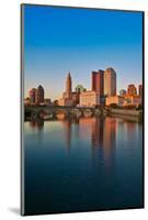 Scioto River and Columbus Ohio skyline in autumn with sunset reflection in water-null-Mounted Photographic Print