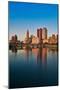 Scioto River and Columbus Ohio skyline in autumn with sunset reflection in water-null-Mounted Photographic Print
