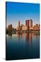 Scioto River and Columbus Ohio skyline in autumn with sunset reflection in water-null-Stretched Canvas