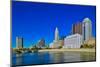 Scioto River and Columbus Ohio skyline in autumn-null-Mounted Photographic Print