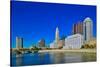 Scioto River and Columbus Ohio skyline in autumn-null-Stretched Canvas