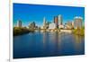 Scioto River and Columbus Ohio skyline in autumn-null-Framed Photographic Print