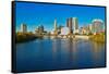 Scioto River and Columbus Ohio skyline in autumn-null-Framed Stretched Canvas