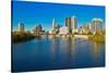 Scioto River and Columbus Ohio skyline in autumn-null-Stretched Canvas