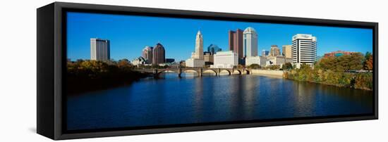 Scioto River and Columbus Ohio Skyline, with Setting Sunlight-null-Framed Stretched Canvas