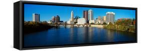 Scioto River and Columbus Ohio Skyline, with Setting Sunlight-null-Framed Stretched Canvas