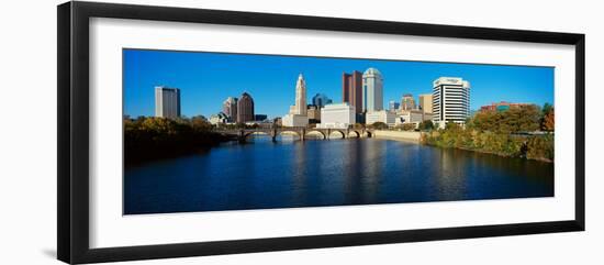 Scioto River and Columbus Ohio Skyline, with Setting Sunlight-null-Framed Photographic Print