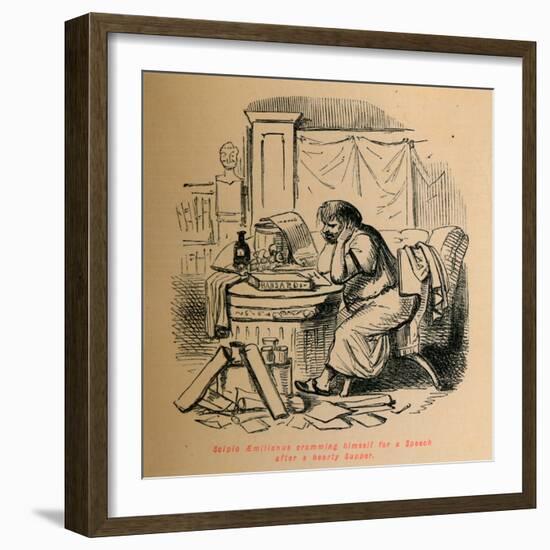 'Scipio Aemilianus cramming himself for a Speech after a hearty Supper', 1852-John Leech-Framed Giclee Print